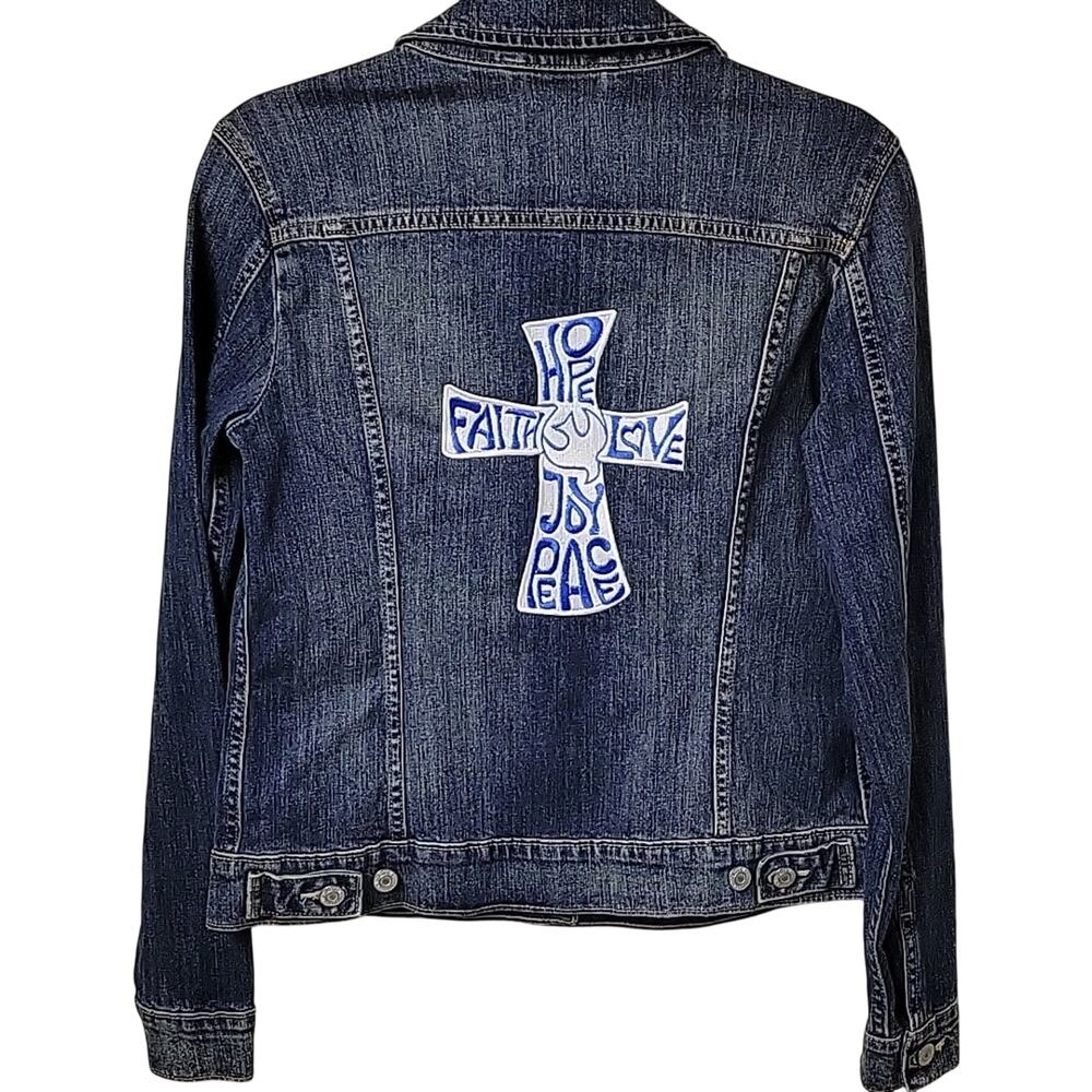 Levi's Trucker Denim Jean Jacket With Customized Patch On Back Womens Medium NWT